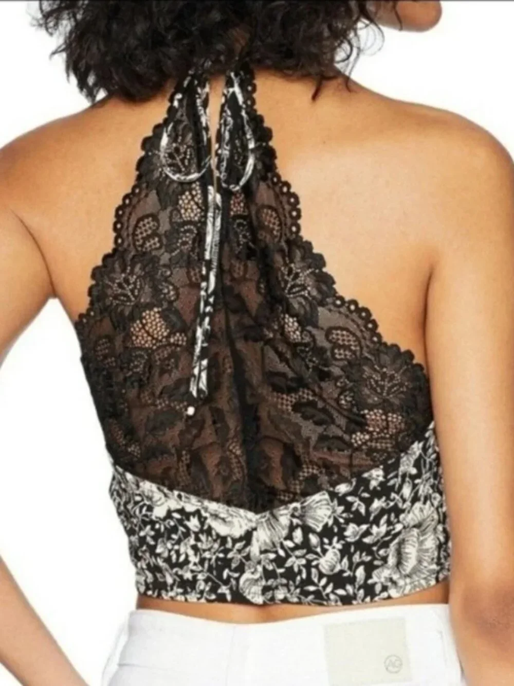 Free People Lace Racerback Brami Cami Top Black Floral Halter M